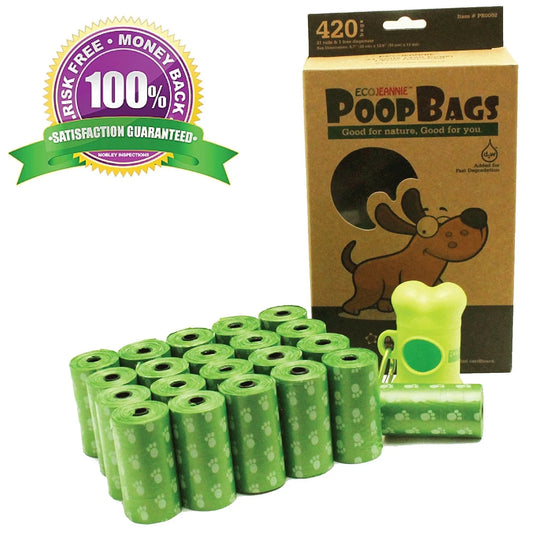 ® Biodegradable Lavender Scented Poop Bags (420-Count) with Dispenser with Stainless Steel Carabiner Clip