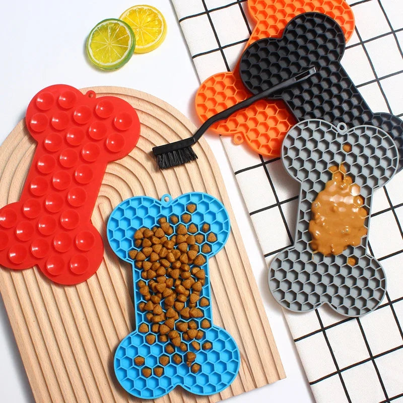 Bone-Shaped Silicone Dog Lick Pad Relieve Boredom & Anxiety with Delicious Treats Slow Eating Lickmat Feeding Dog Lick Mat