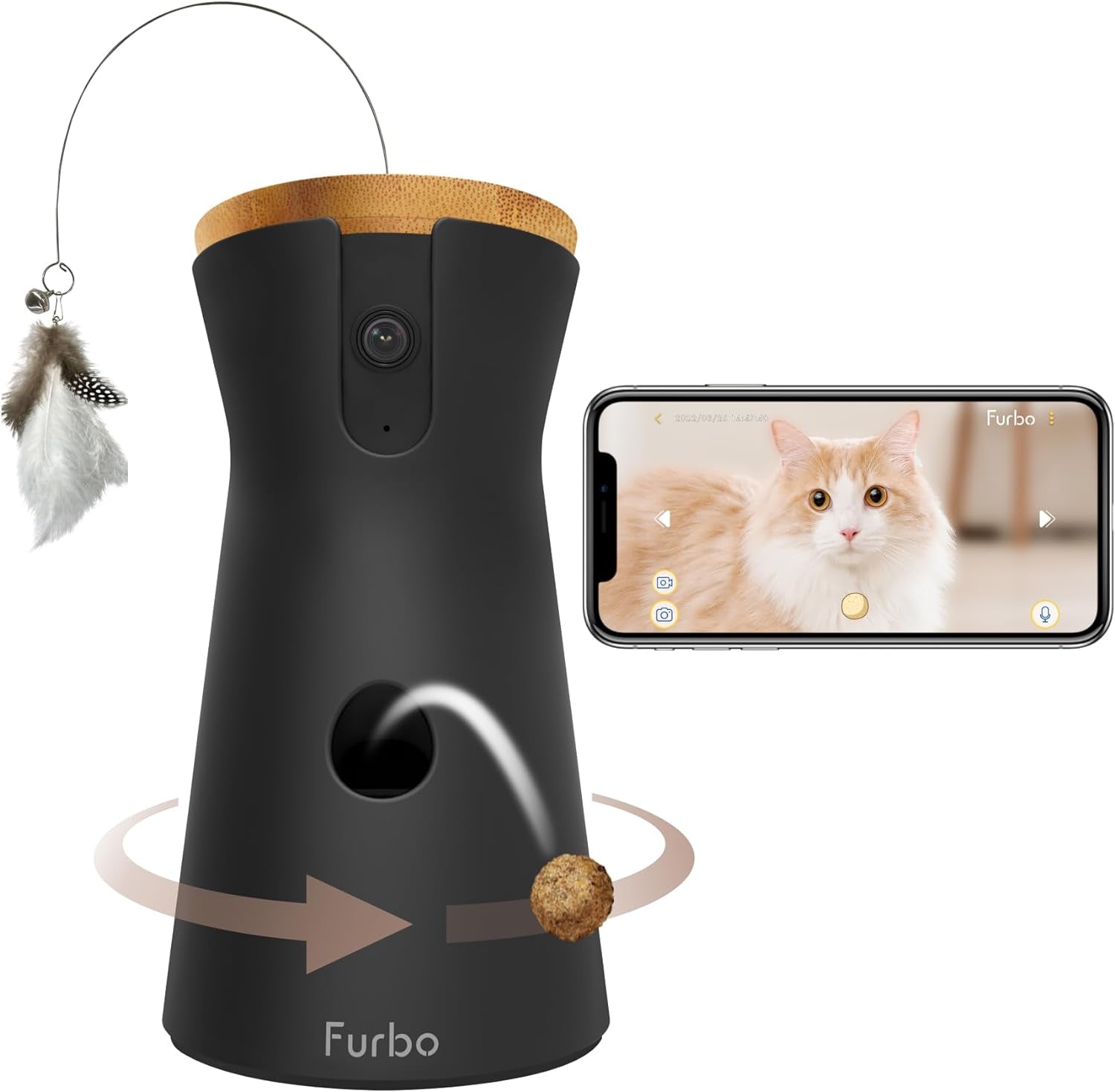 360° Cat Camera: Home Security Camera with Meowing Alerts, Rotating Pet Treat Camera with Phone App, Smart Home Indoor Kitty Cam with 2-Way Speaker and Night Vision (No Subscription Required)